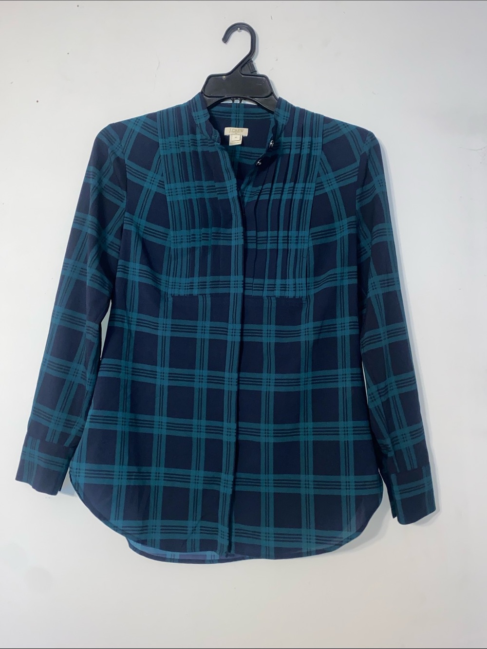 J. Crew Navy and Teal Plaid Button-Down Shirt